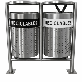 Punto ecológico de 2 canecas inoxidable para exteriores