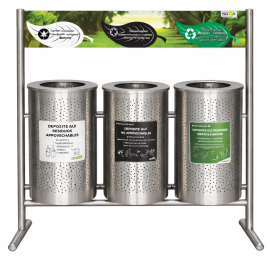 Punto ecológico de 3 canecas en acero inoxidable