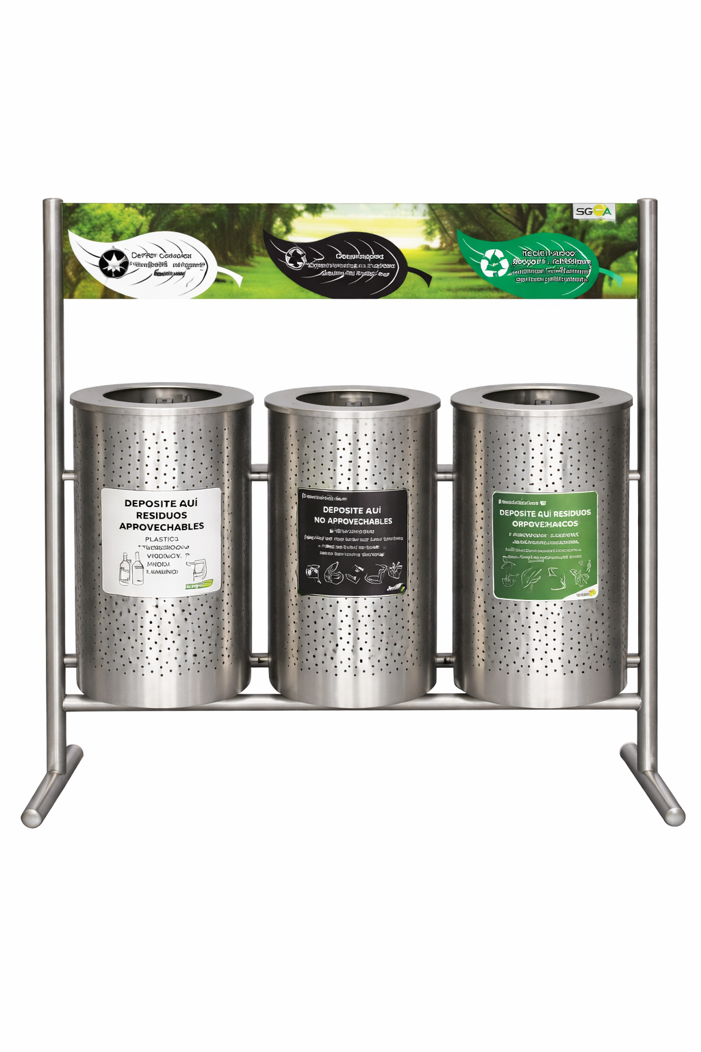Punto ecológico de 3 canecas en acero inoxidable